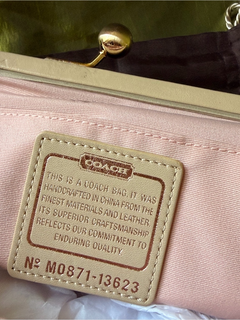 Coach Madison Op Art Frame Kisslock Bag With Gold Chain Strap In Tan Vintage Y2K - Picture 5 of 7